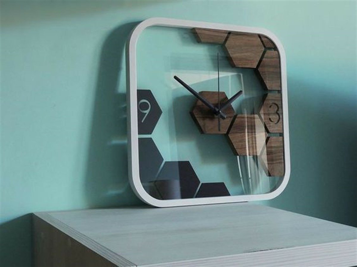 Ahşap ve Pleksi Geometirk Saat