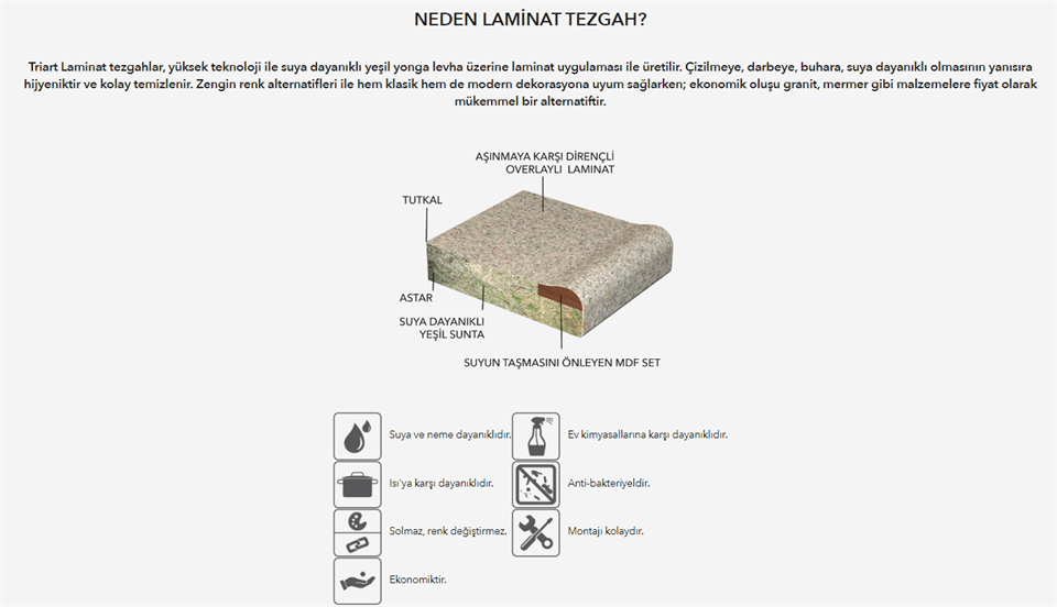 TRİART LAMİNAT TEZGAH SETLİ