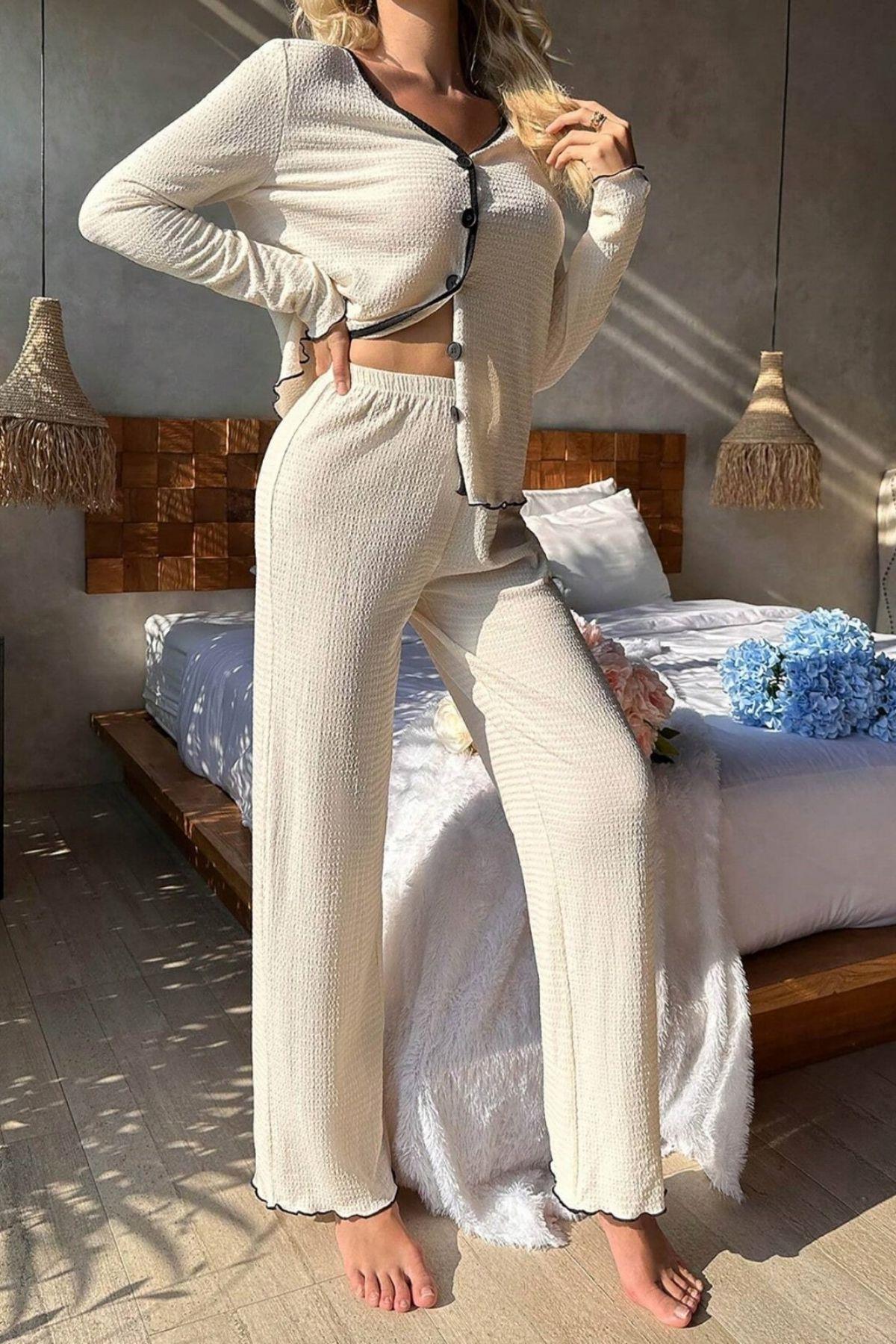 Bella Notte Açık Bej Konforlu Ev Giyim Pijama Takımı 7050