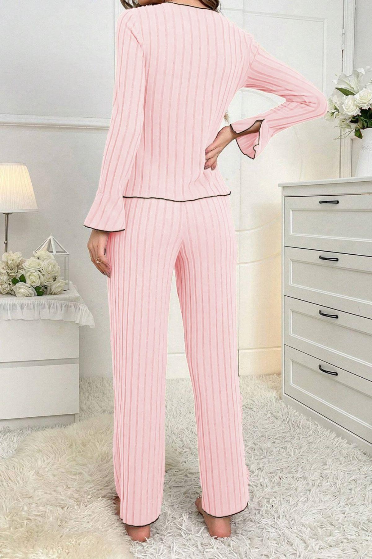 Bella Notte Pembe Uzun Kollu Pamuklu Pijama Takımı 7103