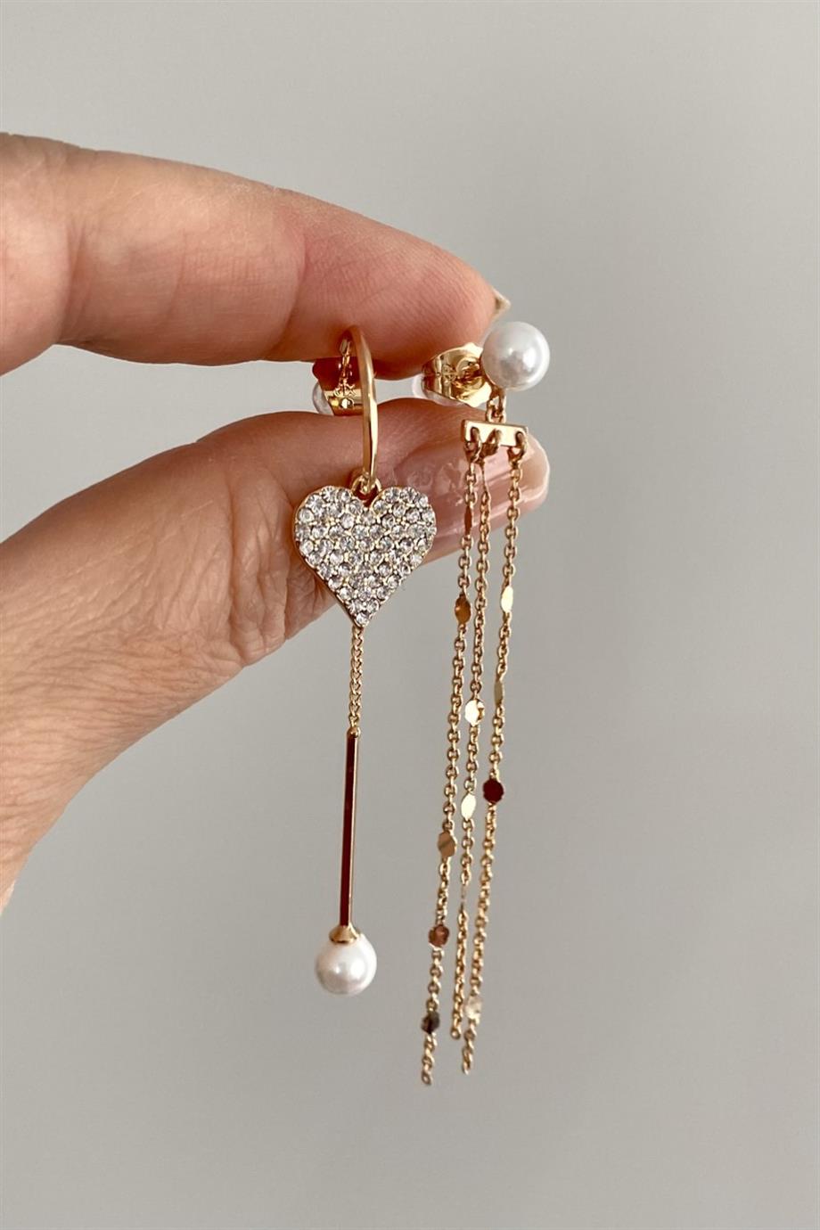 Pearly Heart Küpe Çifti | Çelik