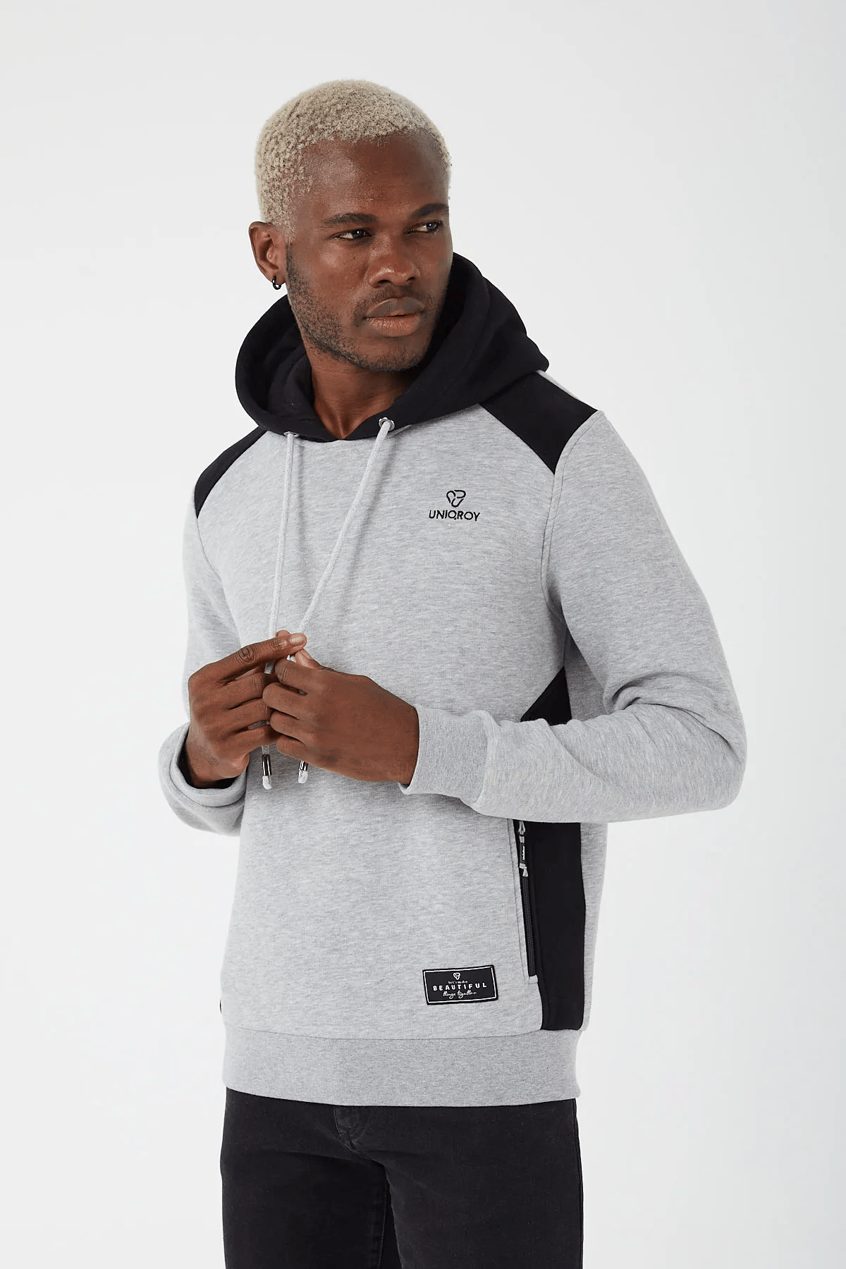 İçi Polarlı Regular Fit Standard Kesim Kanguru Cepli Basic Kapüşonlu Sweatshirt Gri