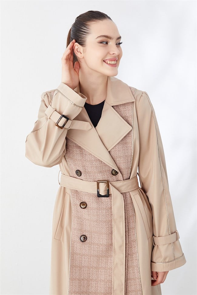 Kruvaze Yaka Trench Coat Vizon