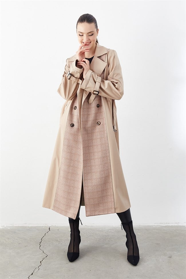 Kruvaze Yaka Trench Coat Vizon
