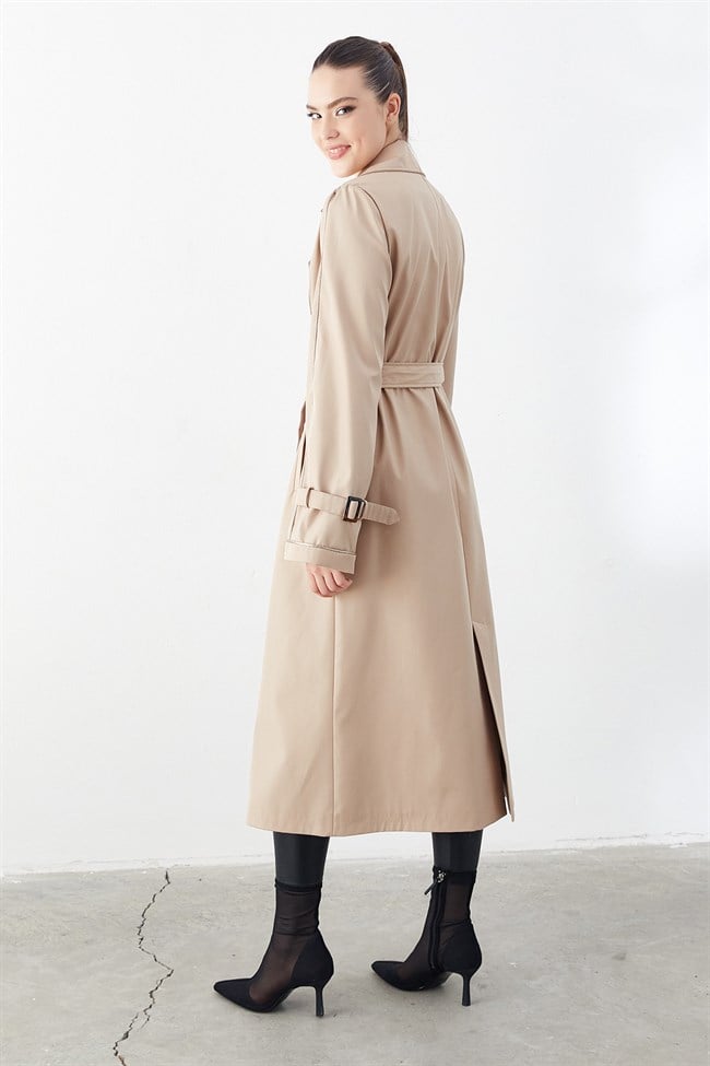 Kruvaze Yaka Trench Coat Vizon