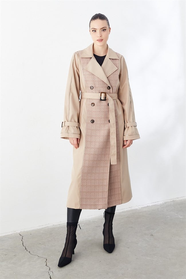 Kruvaze Yaka Trench Coat Vizon