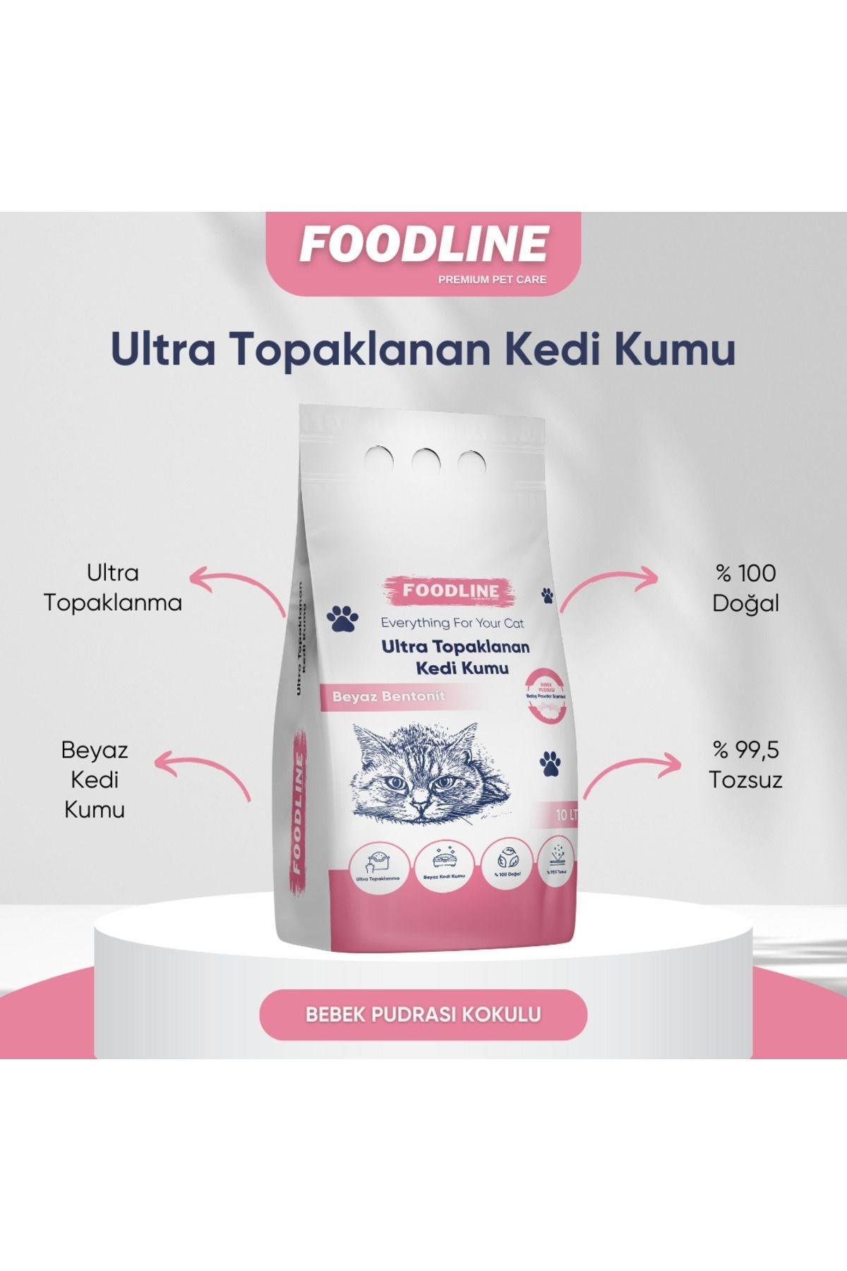 Foodline Bebek Pudrası Kokulu İnce Taneli Bentonit Topaklanan Kedi Kumu 10 Lt