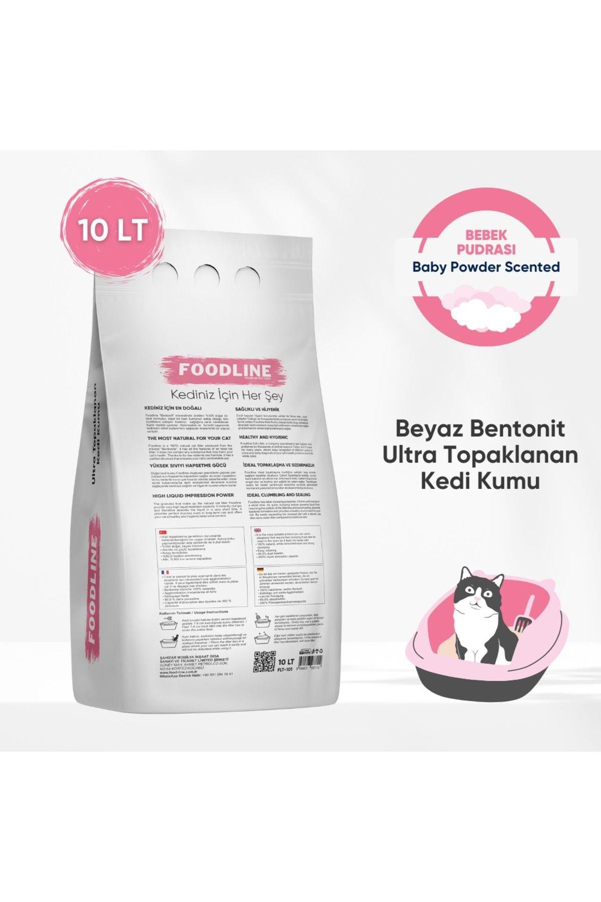 Foodline Bebek Pudrası Kokulu İnce Taneli Bentonit Topaklanan Kedi Kumu 10 Lt