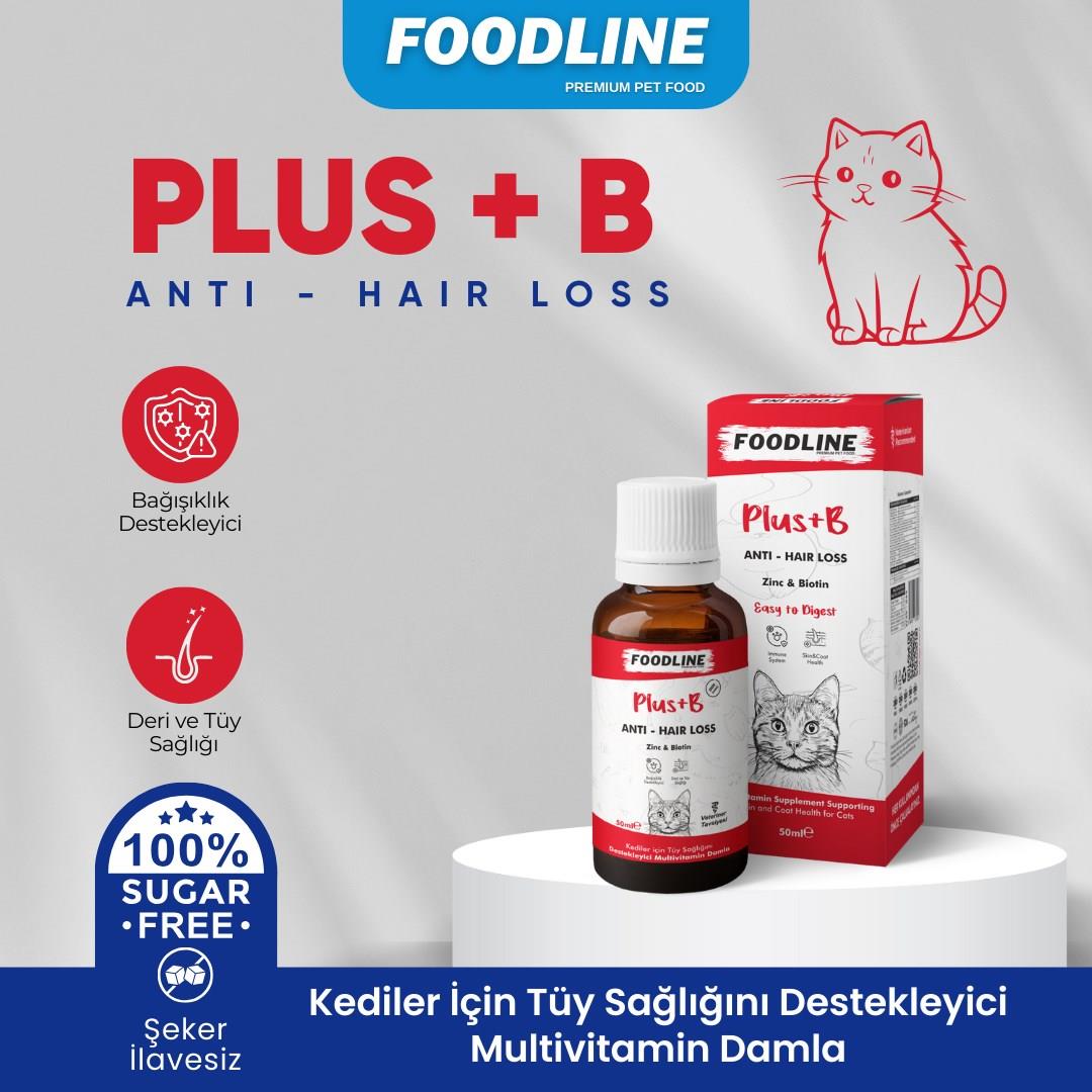 Foodline Kediler için Plus +B Damla 50ml | Tüy Sağlığını Destekleyici Biotinli Multivitamin