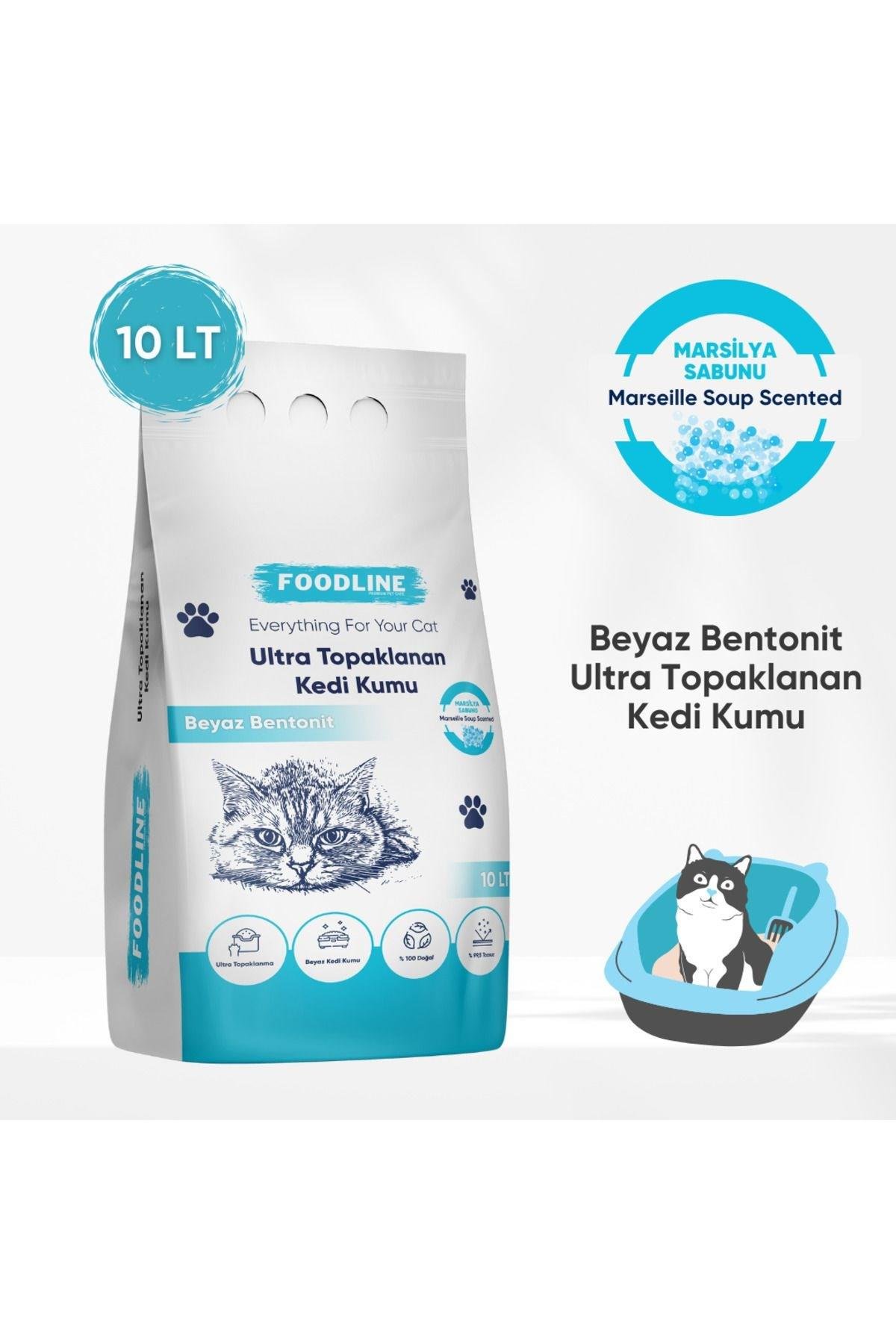 Foodline Marsilya Sabunu Kokulu İnce Taneli Bentonit Topaklanan Kedi Kumu 10 Lt