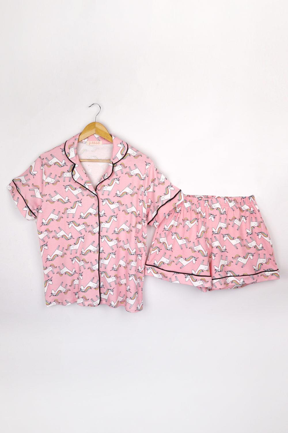 Açık Pembe Unicorn Penye Kadın Pijama Takımı