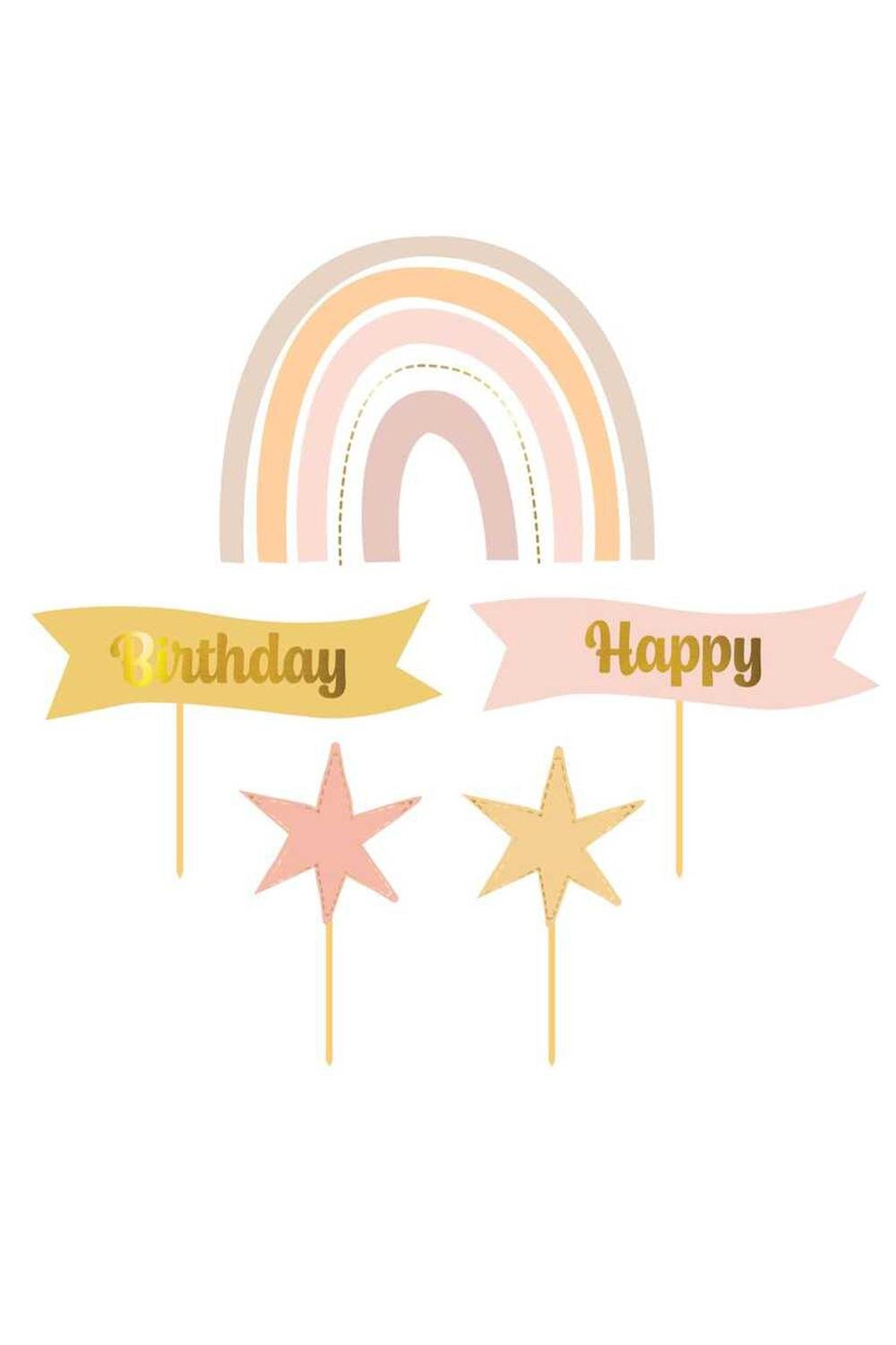 Çok Renkli  Gökkuşağı Yıldız Happy Birthday Kürdan Set