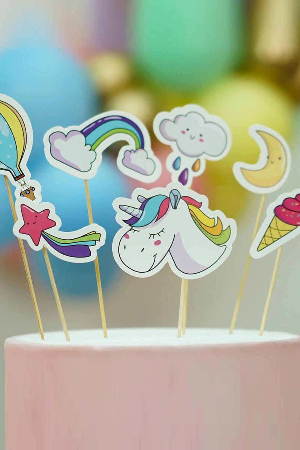 Çok Renkli Unicorn 7'li Pasta Süsü