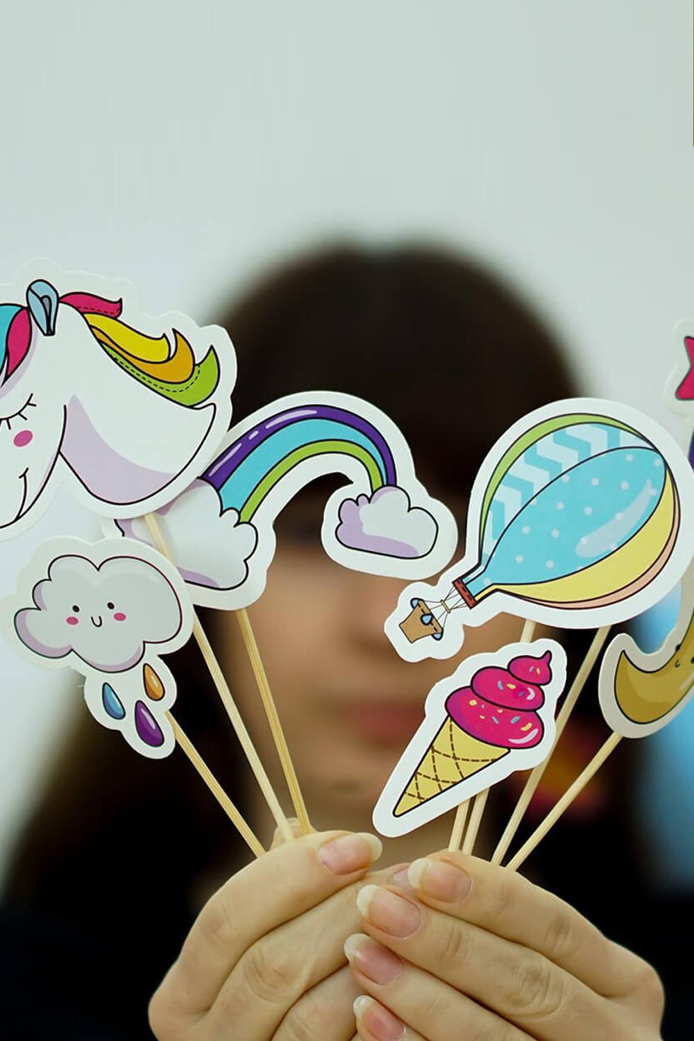 Çok Renkli Unicorn 7'li Pasta Süsü