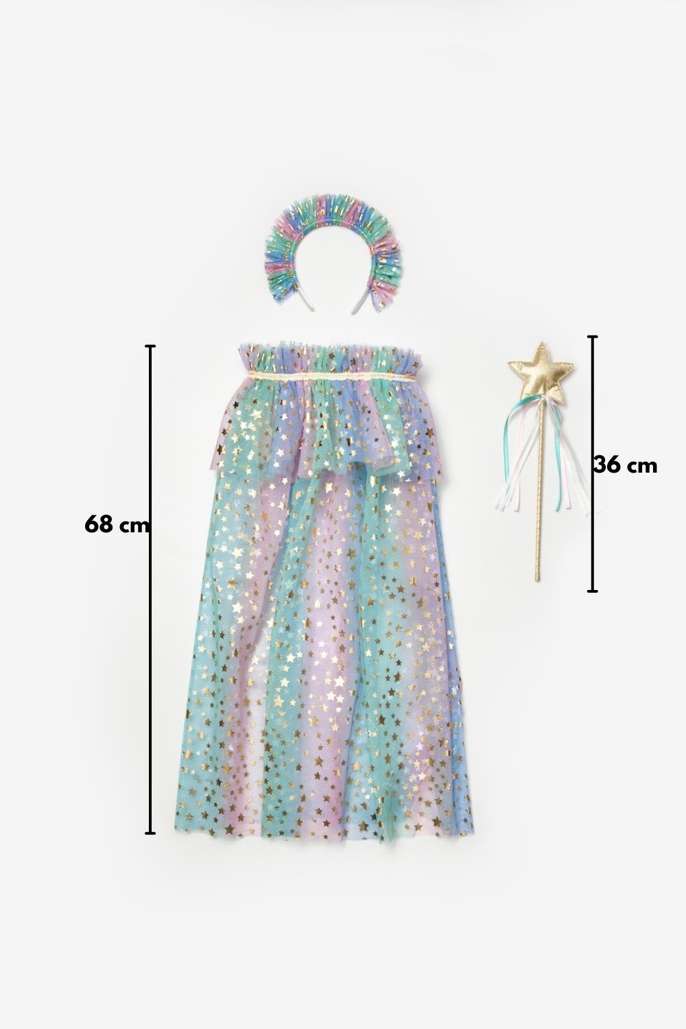 Multicolored Star Printed Girl's Cloak, Scepter and Crown Set