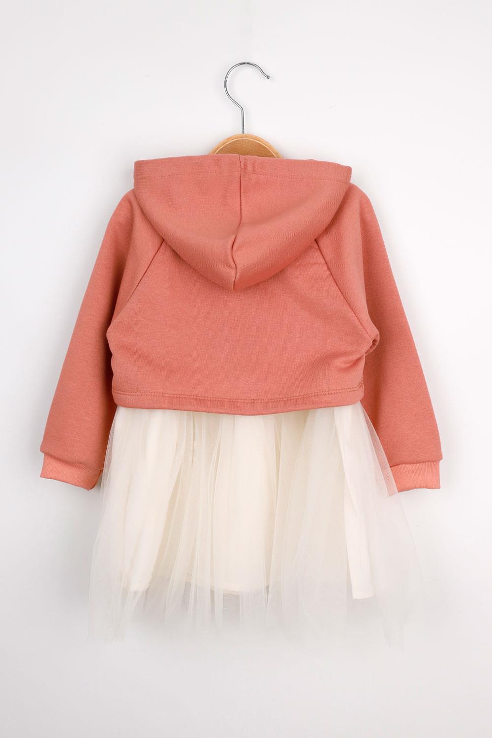 Kiremit  Papatya Desenli Kapüşonlu Sweat Elbise Takım - Fleur