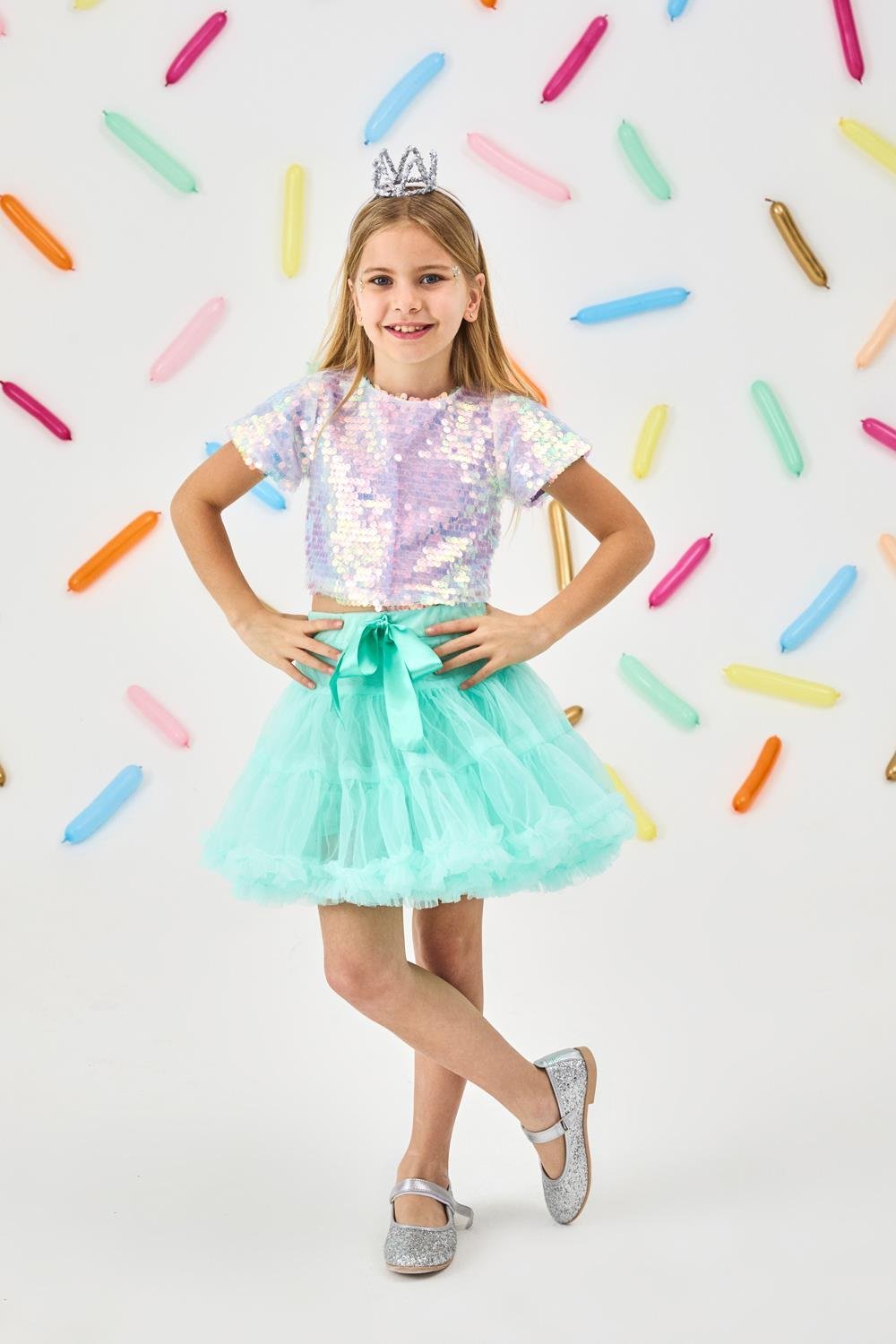 Lila  Pullu Kız Çocuk Crop