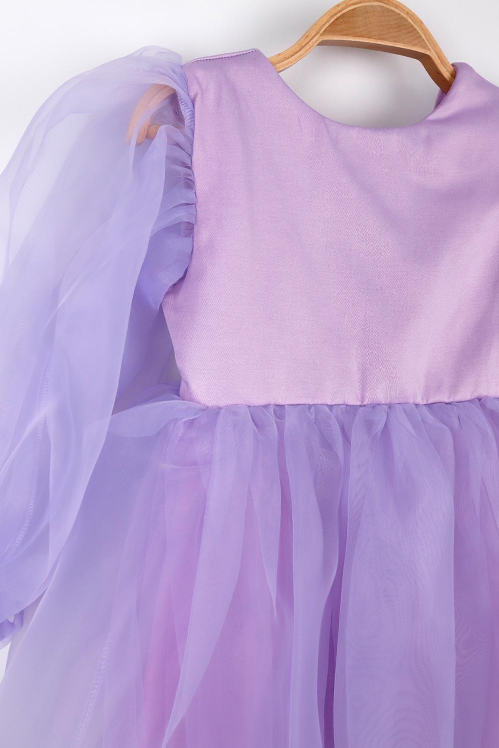 Lilac Long Sleeve Organza Girls' Party Dress - Sage