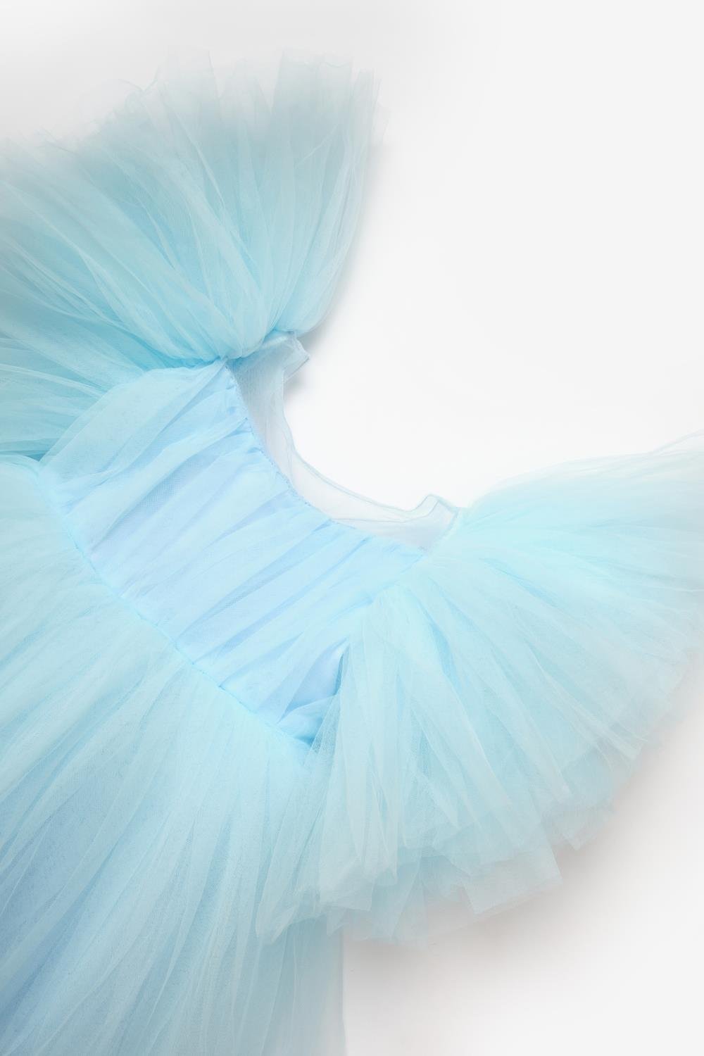 Blue Girls' Tulle Dress with Pearls and Crown Accessories - Hannah