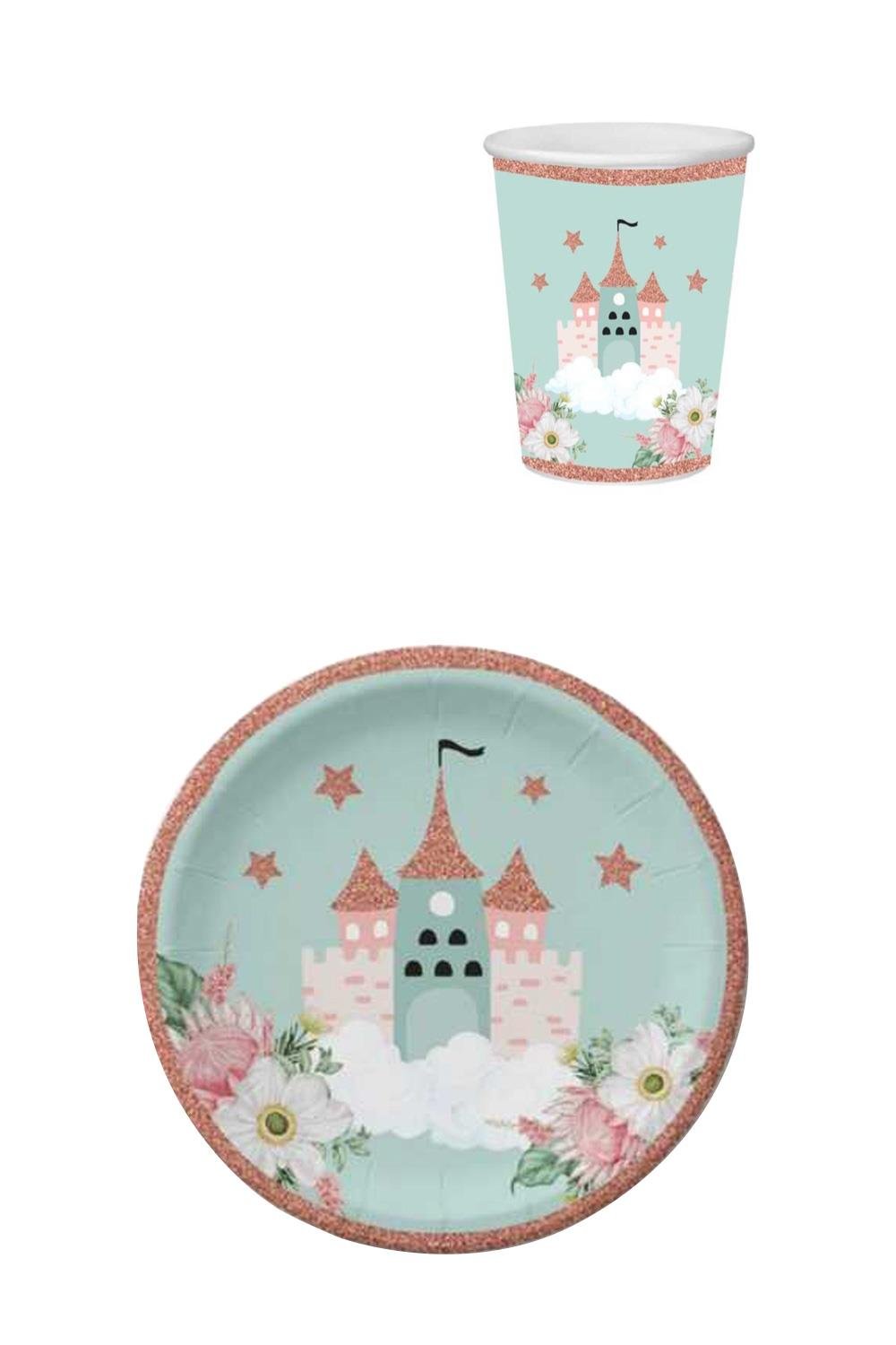 Mint Şato Baskılı 8li Tabak Bardak Set