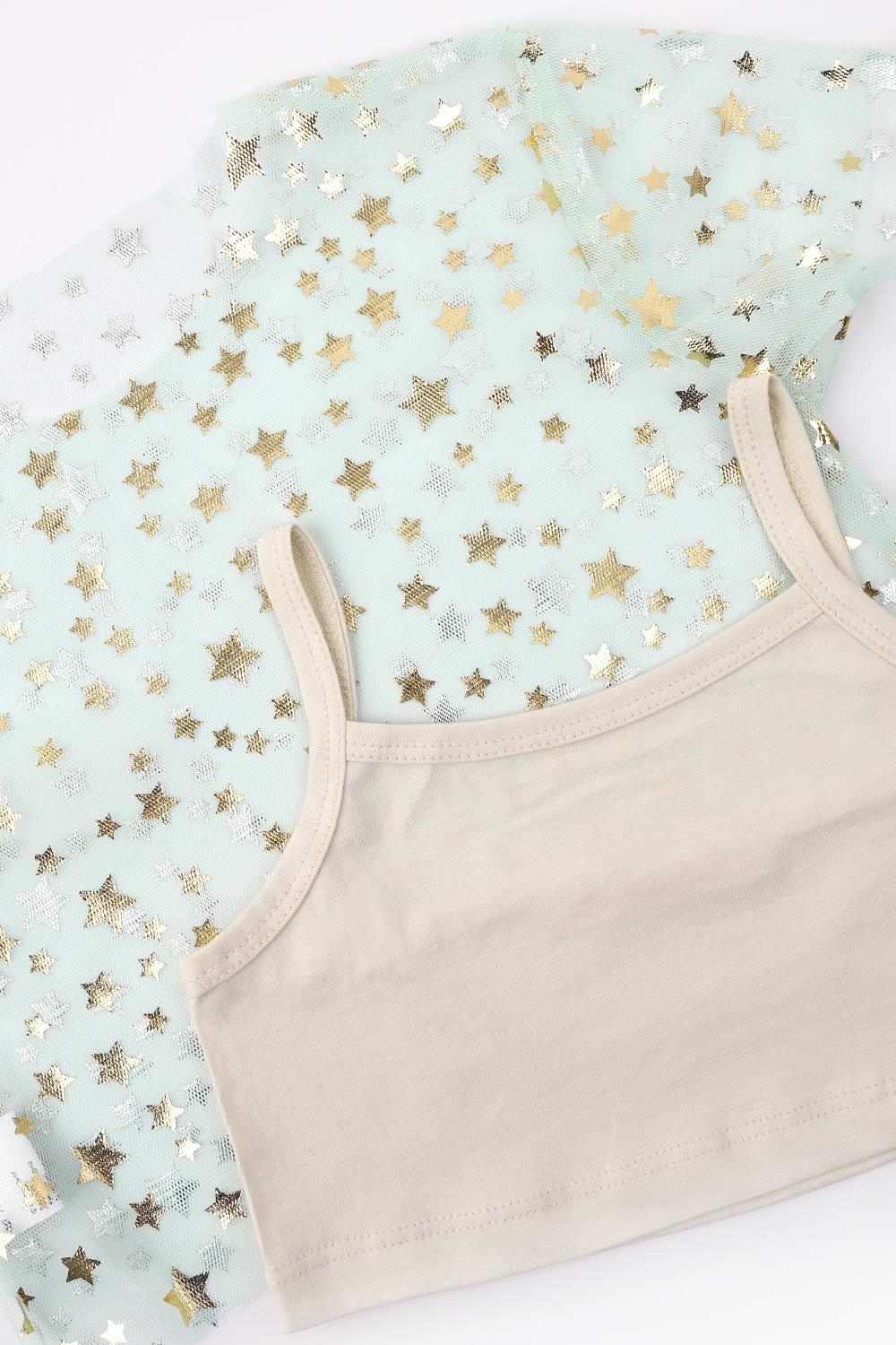 Mint Star Printed Girl's Tulle Crop