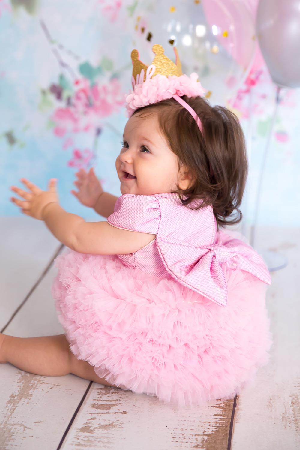 Pembe  Kısa Kollu Tütülü Bebek Prenses Elbise - Lina