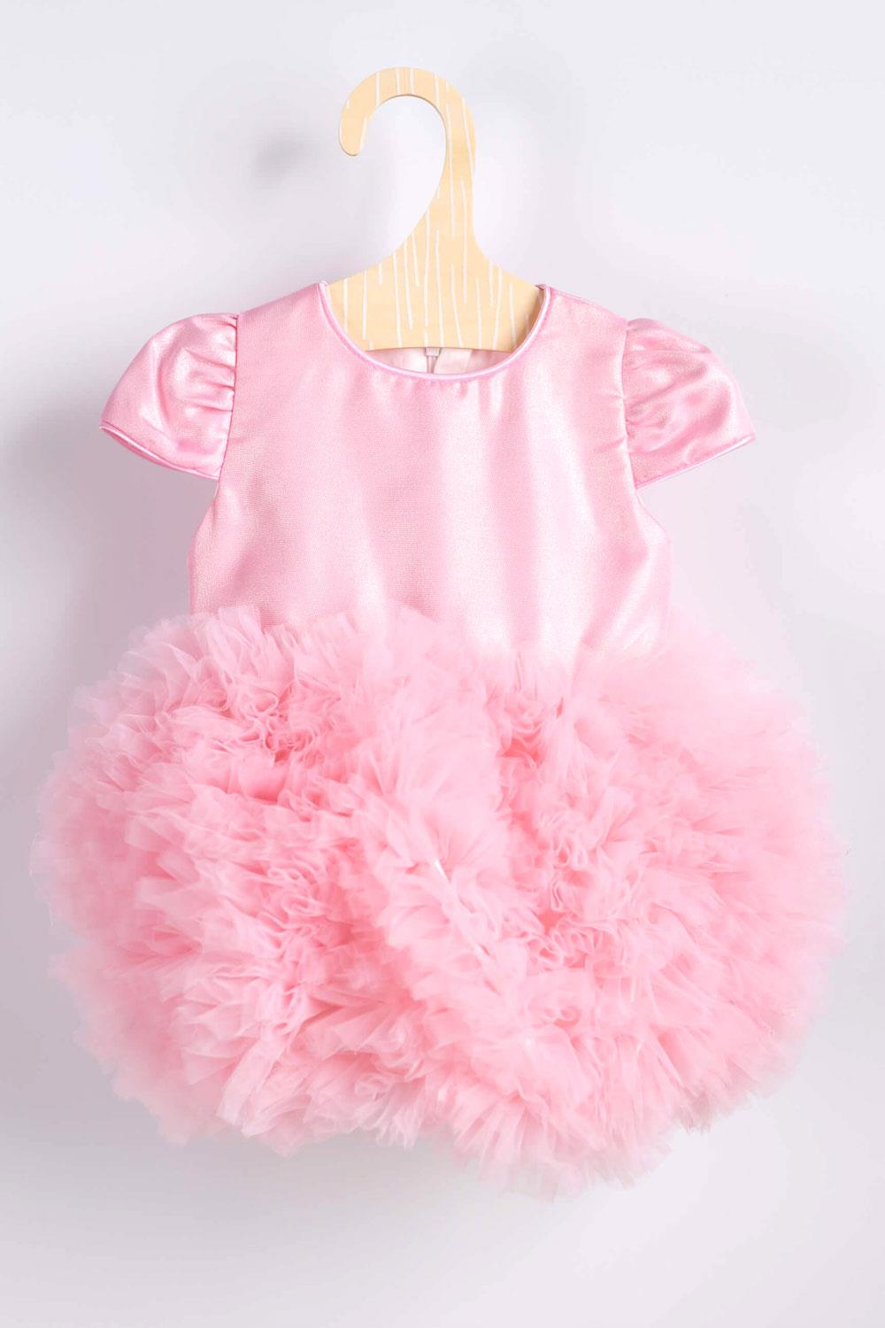 Pembe  Kısa Kollu Tütülü Bebek Prenses Elbise - Lina
