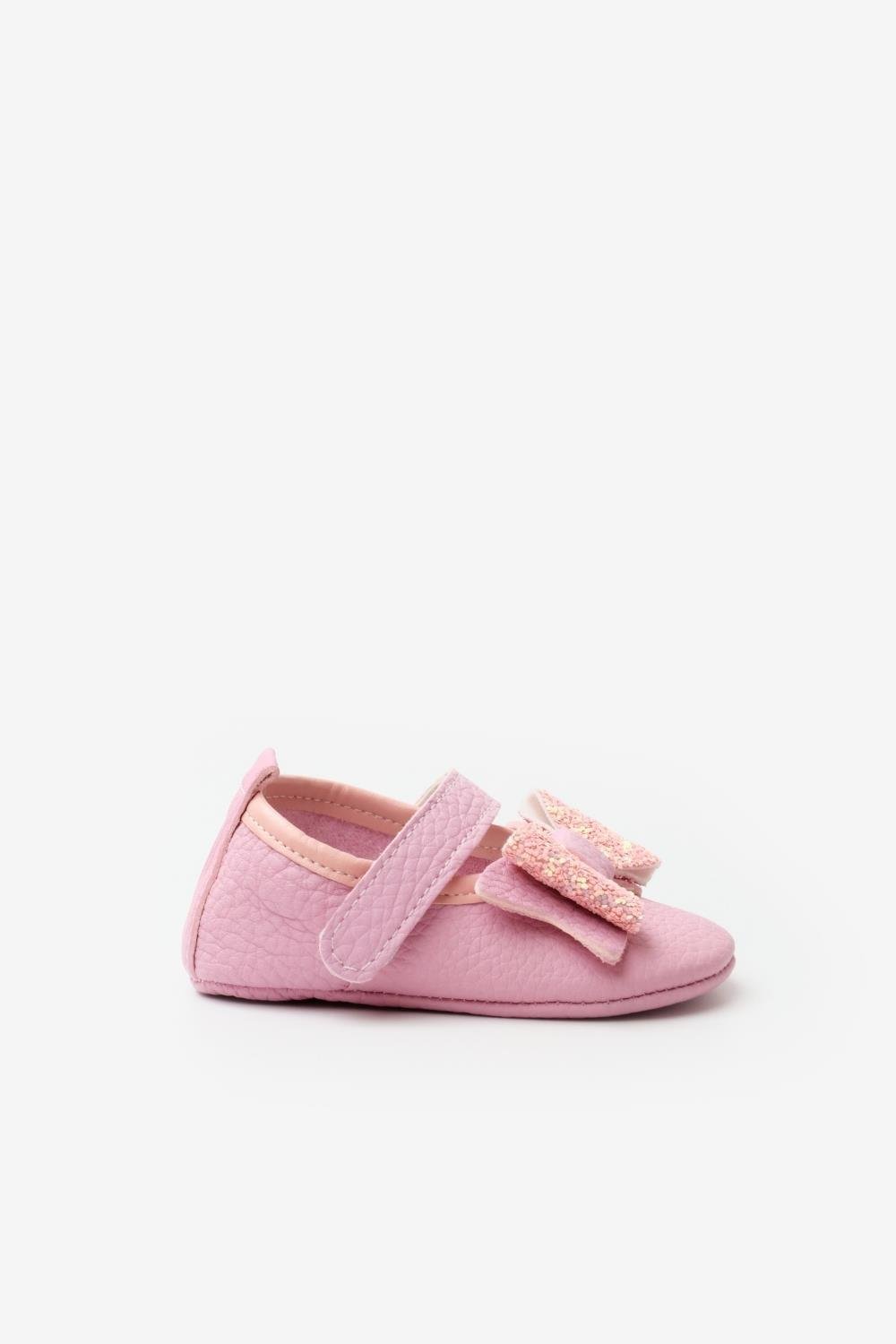 Pembe  Pullu Cırtlı Deri Kız Bebek Makosen