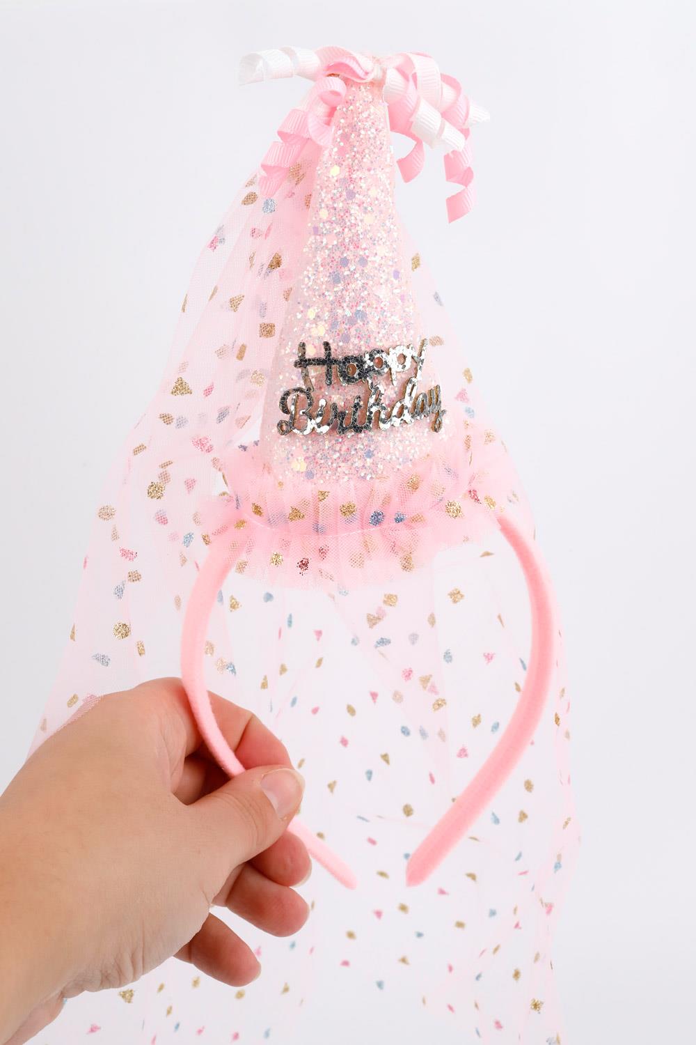 Pembe  Simli Huni Happy Birthday Kız Çocuk Taç