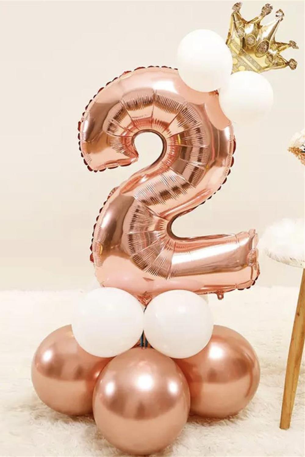 Rose  2 Rakamı Taçlı Balon Set