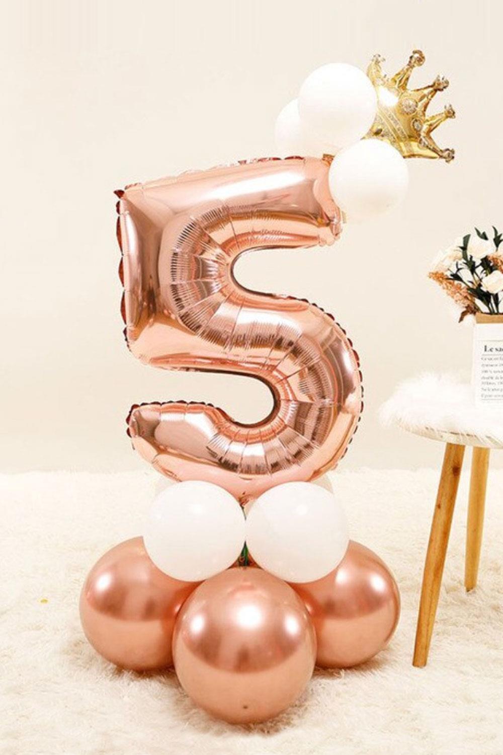Rose  5 Rakamı Taçlı Balon Set