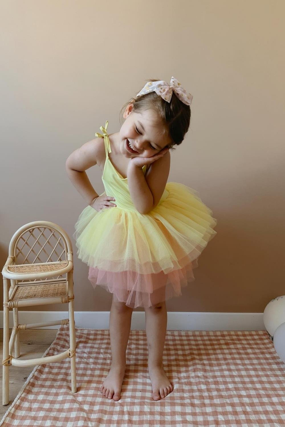 Girls' Ballerina Dress with Yellow Tutu Skirt and Straps - Jade
