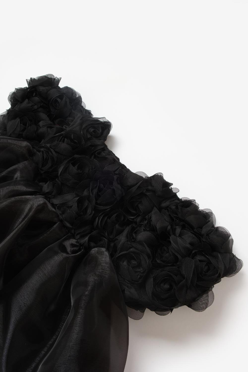 Black Rose Detailed Tulle Skirt Girls' Dress - Nelia