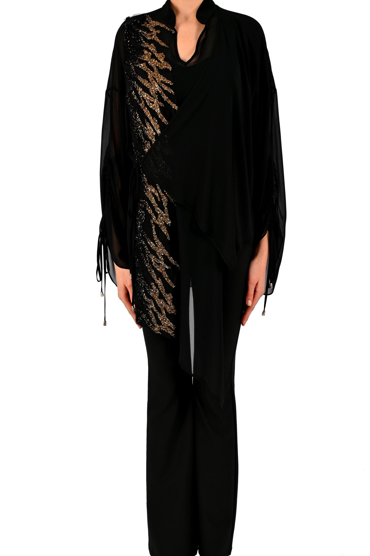RENKLİ TAŞ İŞLEMELİ KADIN SİYAH OVERSIZE TUNİK