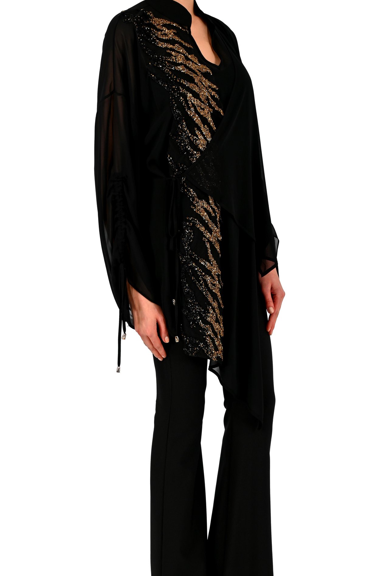 RENKLİ TAŞ İŞLEMELİ KADIN SİYAH OVERSIZE TUNİK
