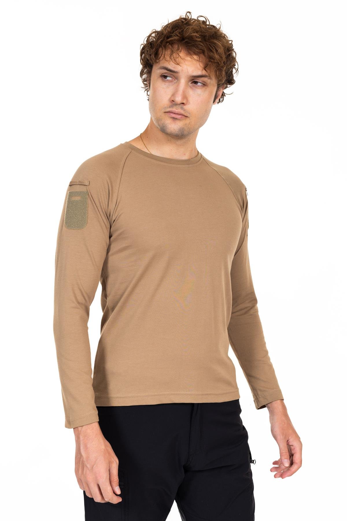 AKN BİSİKLET YAKA UZUN KOLLU TAKTİK T-SHIRT-BEJ