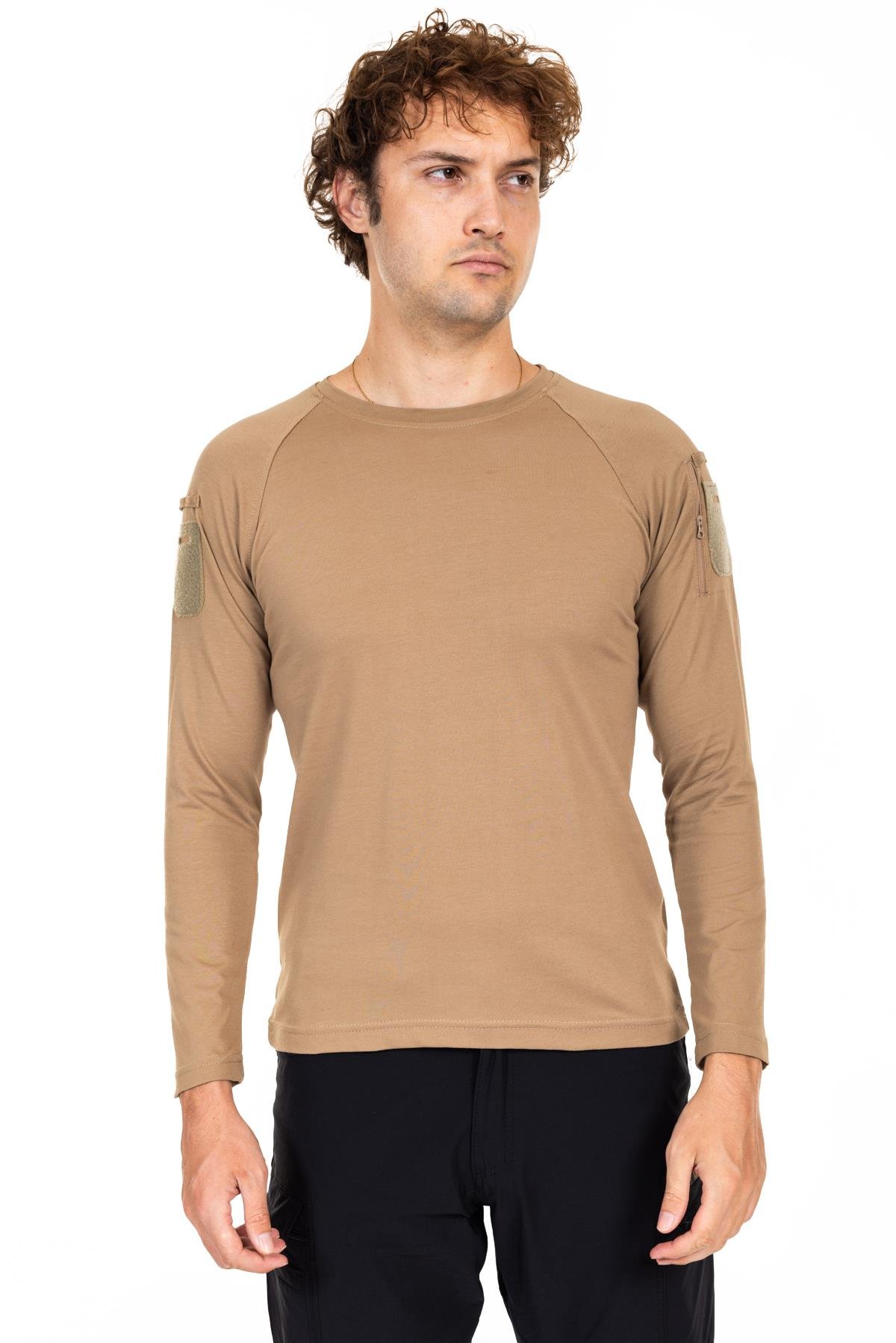 AKN BİSİKLET YAKA UZUN KOLLU TAKTİK T-SHIRT-BEJ