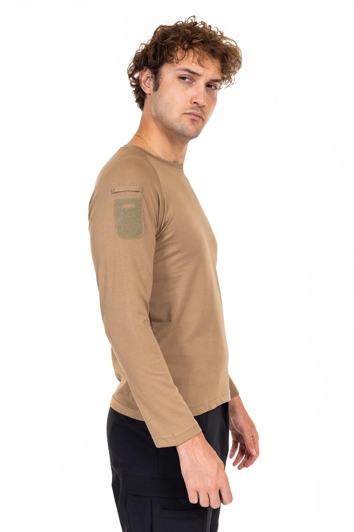 AKN BİSİKLET YAKA UZUN KOLLU TAKTİK T-SHIRT-BEJ