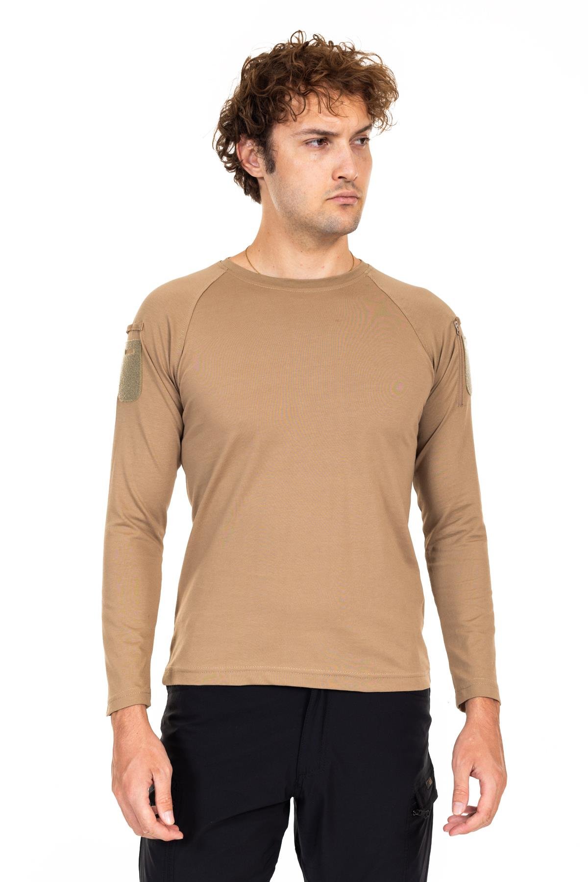 AKN BİSİKLET YAKA UZUN KOLLU TAKTİK T-SHIRT-BEJ