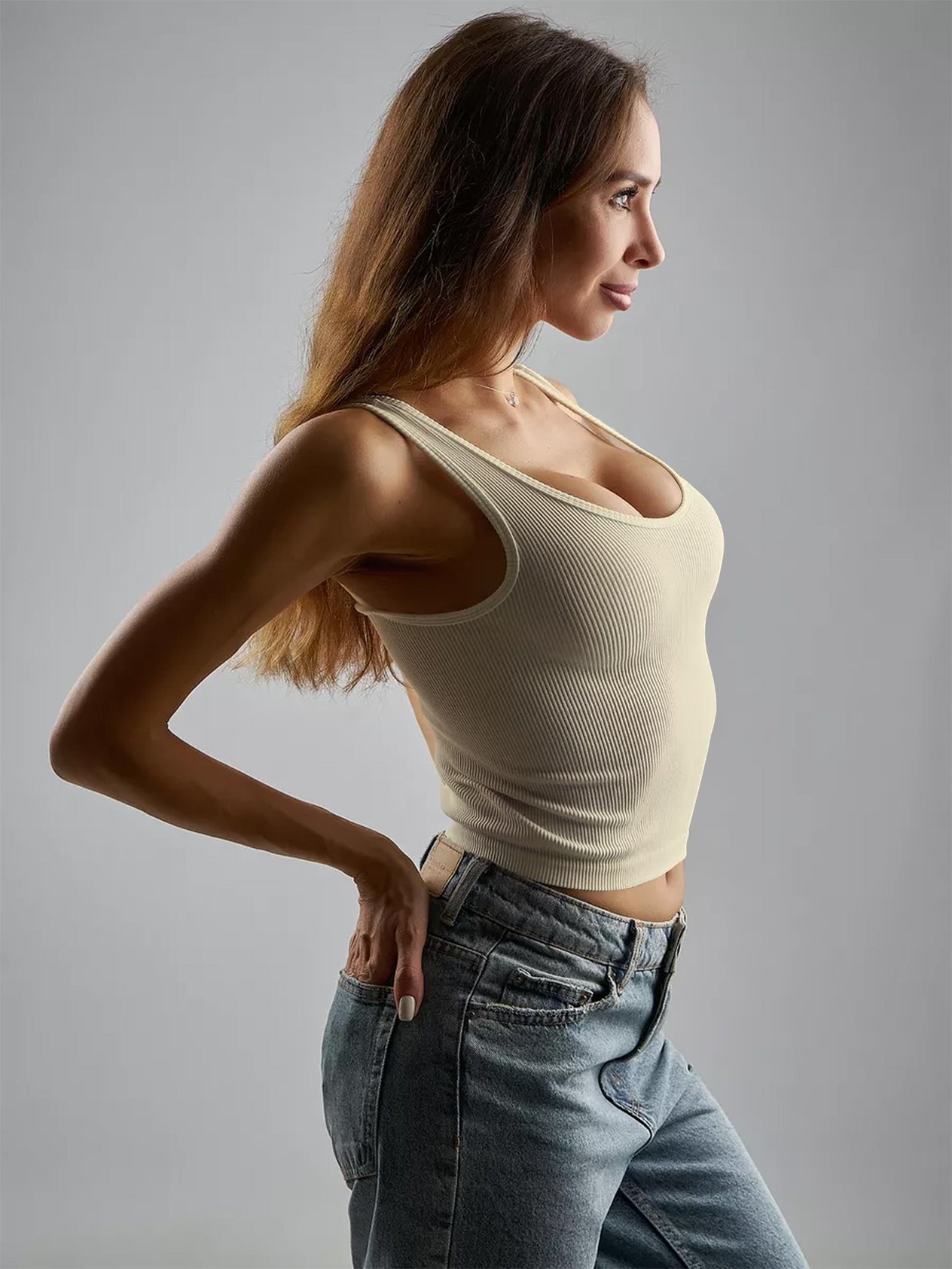Model Sıkılaştırıcı Biker Crop Örme Ve Seamless Model Ekru Renk