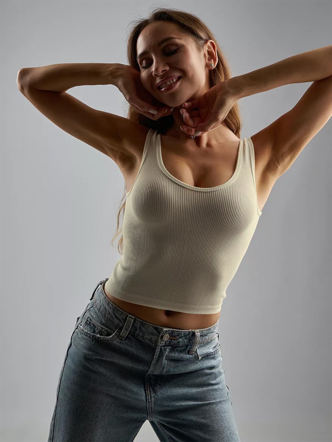 Model Sıkılaştırıcı Biker Crop Örme Ve Seamless Model Ekru Renk