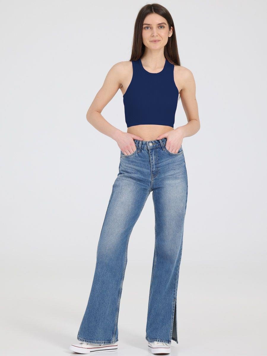 Murana Model Dikişsiz Toparlayıcı Büstiyer Crop Seamless Model Spor Crop Lacivert Renk