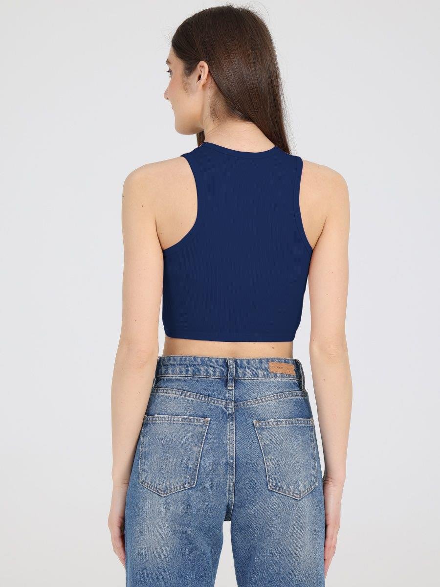 Murana Model Dikişsiz Toparlayıcı Büstiyer Crop Seamless Model Spor Crop Lacivert Renk