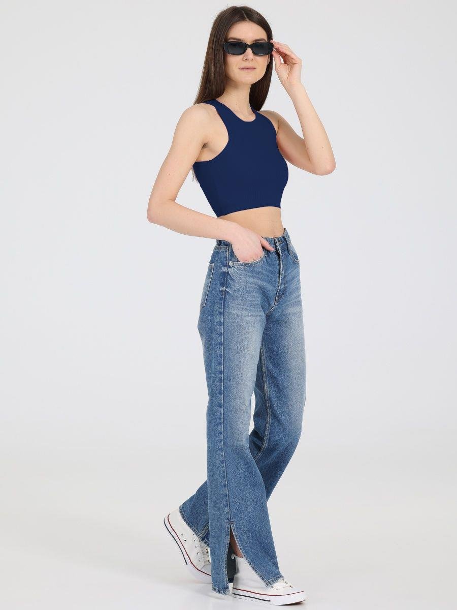 Murana Model Dikişsiz Toparlayıcı Büstiyer Crop Seamless Model Spor Crop Lacivert Renk