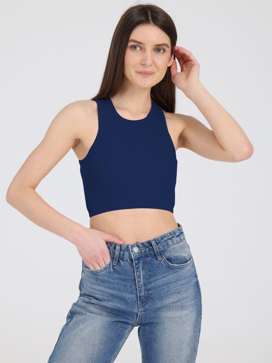 Murana Model Dikişsiz Toparlayıcı Büstiyer Crop Seamless Model Spor Crop Lacivert Renk