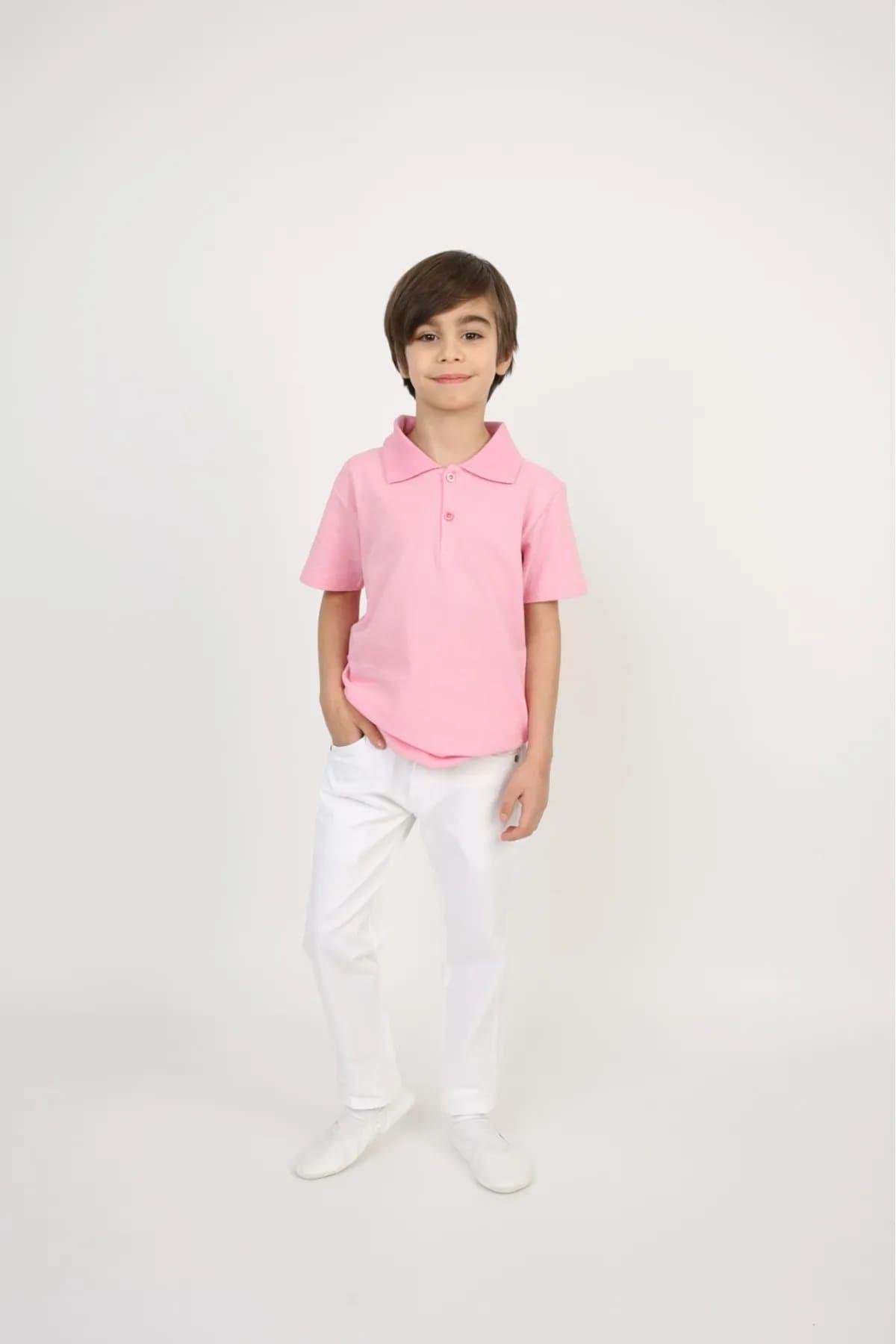 Erkek Çocuk Pembe Polo Yaka Tişört ve Pantolon Takım 23 Nisan 29 Ekim 10 Kasım Gösteri Kıyafetleri 