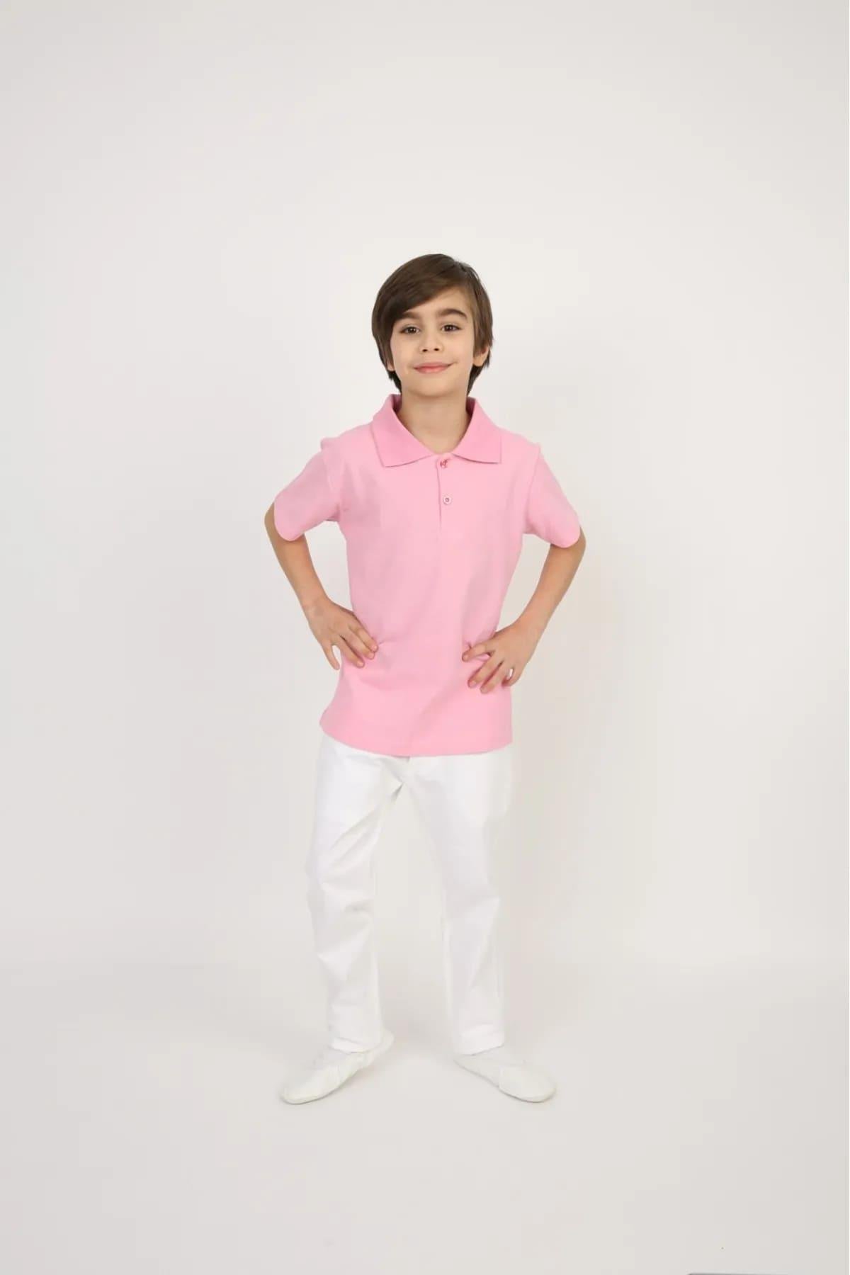 Erkek Çocuk Pembe Polo Yaka Tişört ve Pantolon Takım 23 Nisan 29 Ekim 10 Kasım Gösteri Kıyafetleri 