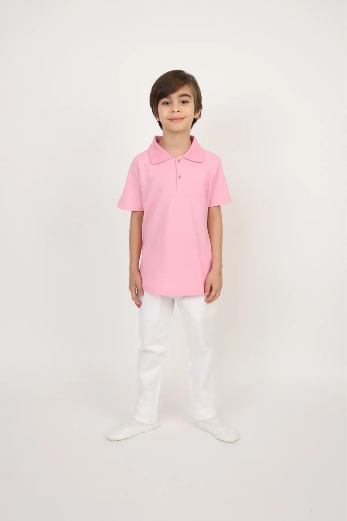 Erkek Çocuk Pembe Polo Yaka Tişört ve Pantolon Takım 23 Nisan 29 Ekim 10 Kasım Gösteri Kıyafetleri 