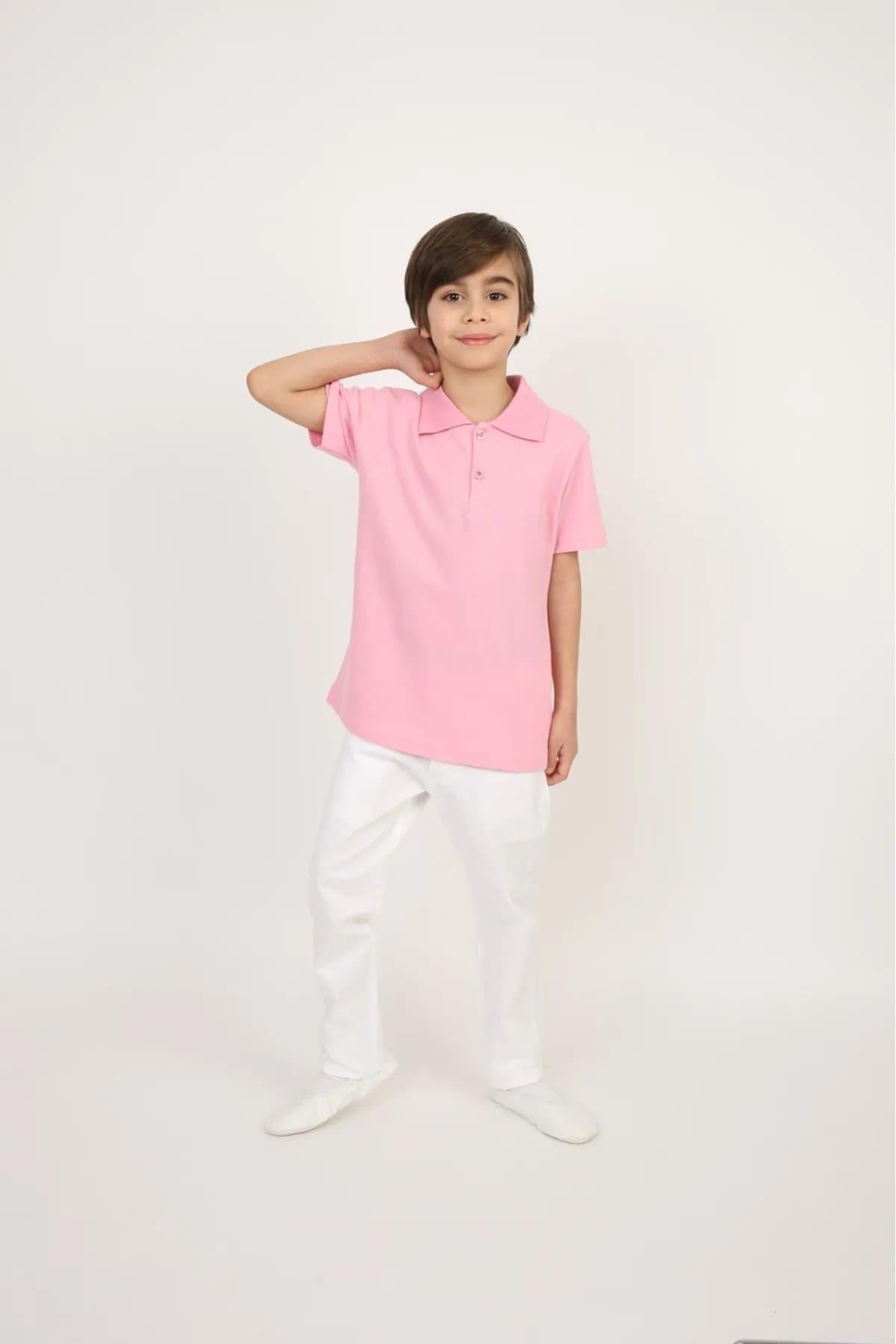 Erkek Çocuk Pembe Polo Yaka Tişört ve Pantolon Takım 23 Nisan 29 Ekim 10 Kasım Gösteri Kıyafetleri 