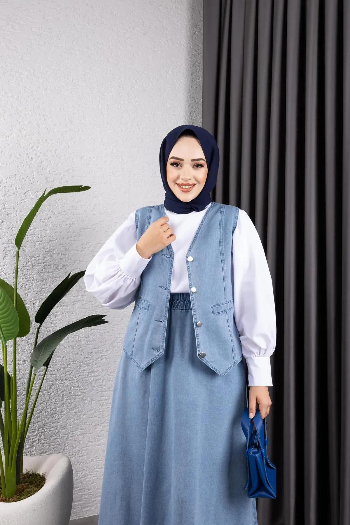 KADIN KOT YELEK BELİ LASTİKLİ ETEK 2'Lİ TAKIM